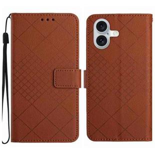 For iPhone 16 Plus Rhombic Grid Texture Leather Phone Case(Brown)