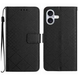 For iPhone 16 Plus Rhombic Grid Texture Leather Phone Case(Black)