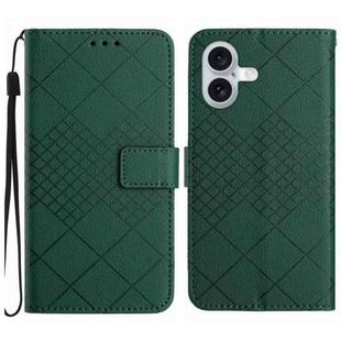 For iPhone 16 Rhombic Grid Texture Leather Phone Case(Green)