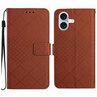 For iPhone 16 Rhombic Grid Texture Leather Phone Case(Brown)