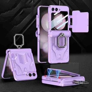 For Samsung Galaxy Z Flip5 GKK Integrated Sliding Camshield Magnetic Armor Flip Phone Case with Ring Holder(Purple)