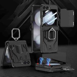 For Samsung Galaxy Z Flip5 GKK Integrated Sliding Camshield Magnetic Armor Flip Phone Case with Ring Holder(Black)