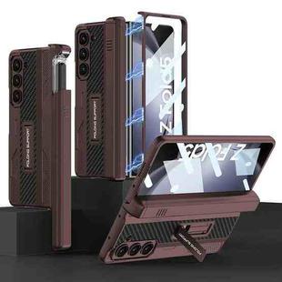 For Samsung Galaxy Z Fold5 GKK Integrated Folding Mech Shell PC Phone Case with Slide Pen Box(Wine Red)