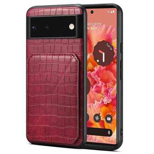 For Google Pixel 6 Denior Crocodile Texture Holder Electroplating Phone Case(Red)
