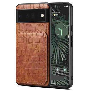 For Google Pixel 6 Pro Denior Crocodile Texture Holder Electroplating Phone Case(Brown)