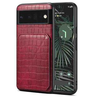 For Google Pixel 6 Pro Denior Crocodile Texture Holder Electroplating Phone Case(Red)