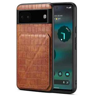 For Google Pixel 6a Denior Crocodile Texture Holder Electroplating Phone Case(Brown)