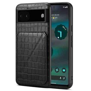 For Google Pixel 6a Denior Crocodile Texture Holder Electroplating Phone Case(Black)