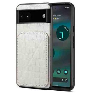 For Google Pixel 6a Denior Crocodile Texture Holder Electroplating Phone Case(White)