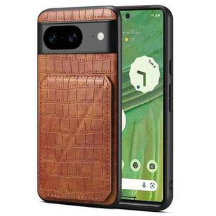 For Google Pixel 7 Denior Crocodile Texture Holder Electroplating Phone Case(Brown)