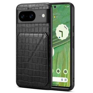 For Google Pixel 7 Denior Crocodile Texture Holder Electroplating Phone Case(Black)