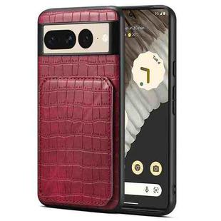 For Google Pixel 7 Pro Denior Crocodile Texture Holder Electroplating Phone Case(Red)
