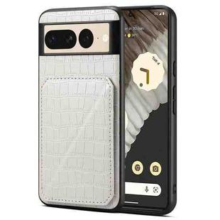 For Google Pixel 7 Pro Denior Crocodile Texture Holder Electroplating Phone Case(White)