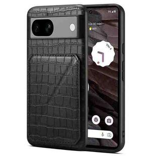 For Google Pixel 7a Denior Crocodile Texture Holder Electroplating Phone Case(Black)