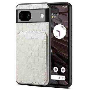 For Google Pixel 7a Denior Crocodile Texture Holder Electroplating Phone Case(White)