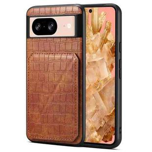 For Google Pixel 8 Denior Crocodile Texture Holder Electroplating Phone Case(Brown)