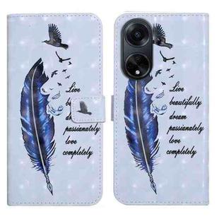 For OPPO A98 5G Oil Embossed 3D Drawing Leather Phone Case(Blue Feather)