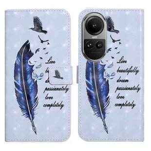 For OPPO Reno10 5G / Reno10 Pro 5G Global Oil Embossed 3D Drawing Leather Phone Case(Blue Feather)