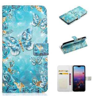 For Huawei P20 Oil Embossed 3D Drawing Leather Phone Case(Blue Butterflies)