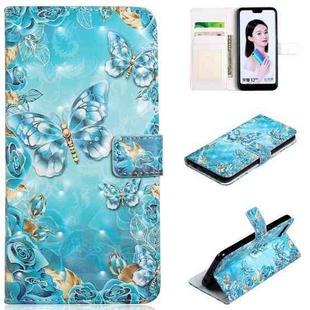 For Honor 10 Oil Embossed 3D Drawing Leather Phone Case(Blue Butterflies)