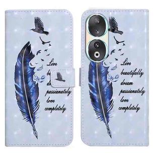 For Honor 90 Oil Embossed 3D Drawing Leather Phone Case(Blue Feather)