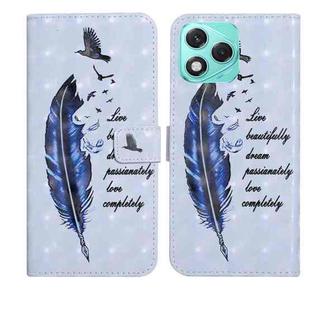 For Honor 400 Lite Global Oil Embossed 3D Drawing Leather Phone Case(Blue Feather)