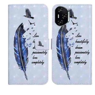 For Honor 400 Pro Global 160.8mm Oil Embossed 3D Drawing Leather Phone Case(Blue Feather)