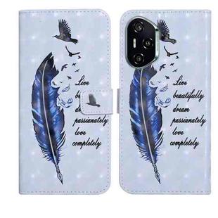For Honor 400 Global 156.5mm Oil Embossed 3D Drawing Leather Phone Case(Blue Feather)