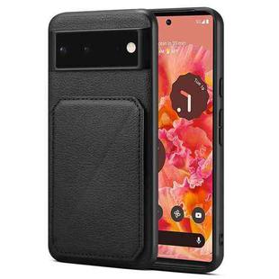 For Google Pixel 6 Denior Calf Texture Holder Electroplating Phone Case(Black)