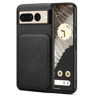 For Google Pixel 7 Pro Denior Calf Texture Holder Electroplating Phone Case(Black)