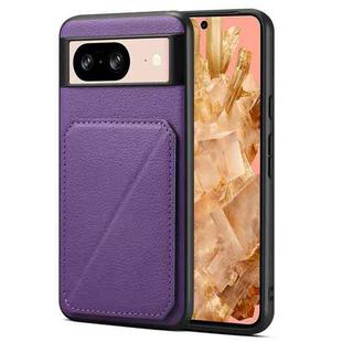 For Google Pixel 8 Denior Calf Texture Holder Electroplating Phone Case(Purple)