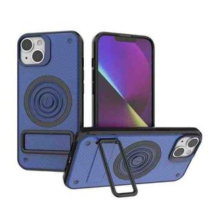 For iPhone 14 Carbon Fiber Texture PC + TPU Phone Case with Metal Holder(Blue)