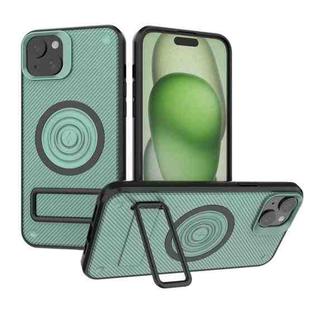 For iPhone 14 Plus Carbon Fiber Texture PC + TPU Phone Case with Metal Holder(Green)