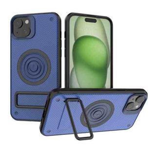 For iPhone 14 Plus Carbon Fiber Texture PC + TPU Phone Case with Metal Holder(Blue)