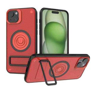 For iPhone 14 Plus Carbon Fiber Texture PC + TPU Phone Case with Metal Holder(Red)