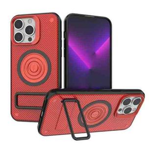 For iPhone 14 Pro Max Carbon Fiber Texture PC + TPU Phone Case with Metal Holder(Red)