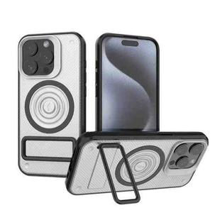 For iPhone 15 Pro Carbon Fiber Texture PC + TPU Phone Case with Metal Holder(White)
