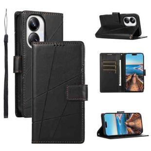 For Realme 10 Pro+ PU Genuine Leather Texture Embossed Line Phone Case(Black)