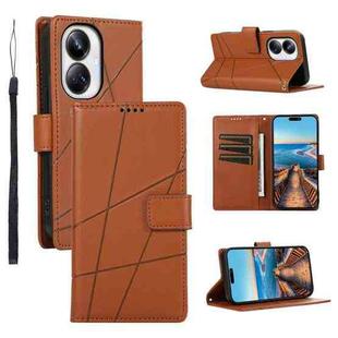 For Realme 10 Pro+ PU Genuine Leather Texture Embossed Line Phone Case(Brown)
