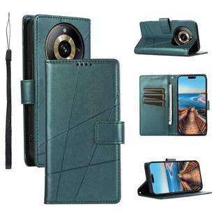 For Realme 11 Pro PU Genuine Leather Texture Embossed Line Phone Case(Green)