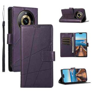 For Realme 11 Pro PU Genuine Leather Texture Embossed Line Phone Case(Purple)