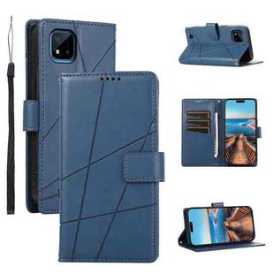 For Realme C20 PU Genuine Leather Texture Embossed Line Phone Case(Blue)