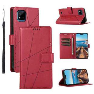 For Realme C20 PU Genuine Leather Texture Embossed Line Phone Case(Red)
