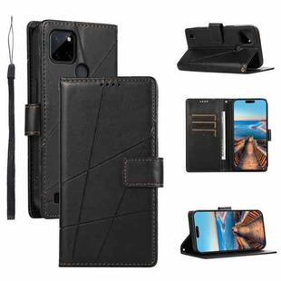 For Realme C21Y PU Genuine Leather Texture Embossed Line Phone Case(Black)