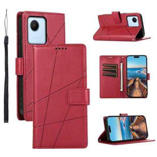 For Realme C30 PU Genuine Leather Texture Embossed Line Phone Case(Red)