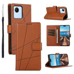 For Realme C30 PU Genuine Leather Texture Embossed Line Phone Case(Brown)