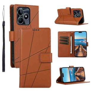 For Realme C53 PU Genuine Leather Texture Embossed Line Phone Case(Brown)