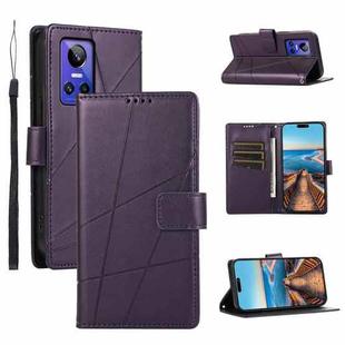 For Realme GT Neo 3 PU Genuine Leather Texture Embossed Line Phone Case(Purple)