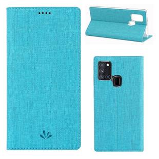 For Samsung Galaxy A21s ViLi Magnetic Suction Shockproof TPU + PU Horizontal Flip Protective Case with Card Slot & Holder(Blue)