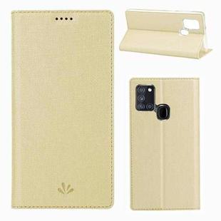 For Samsung Galaxy A21s ViLi Magnetic Suction Shockproof TPU + PU Horizontal Flip Protective Case with Card Slot & Holder(Gold)
